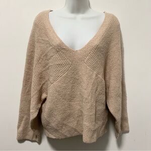 Leith V-Neck Pullover Rib knit Dolman Sleeve Sweater Color Tan Size L NWT.